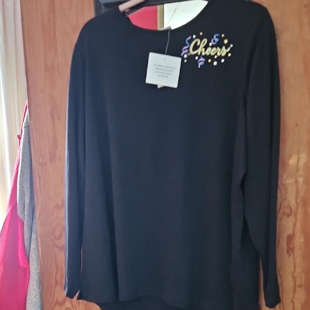 Quacker Factory Black Long Sleeve Top
